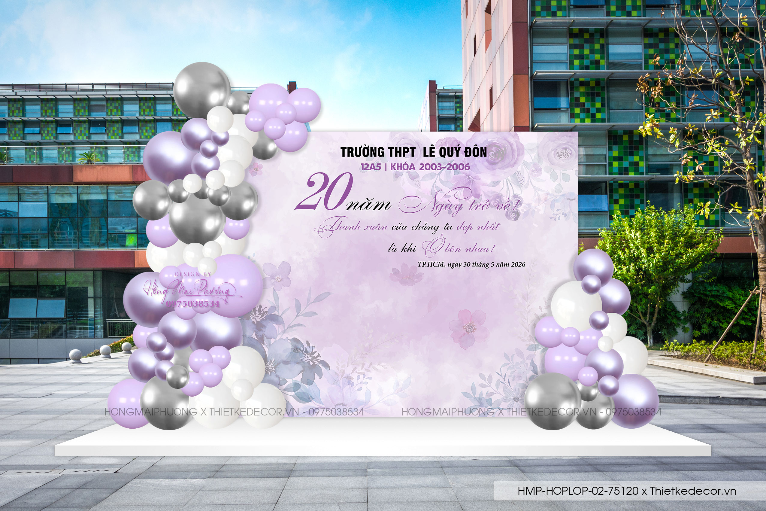 File thiết kế trang trí background họp lớp họp khóa kỷ niệm ngày về trường tone tím pastel